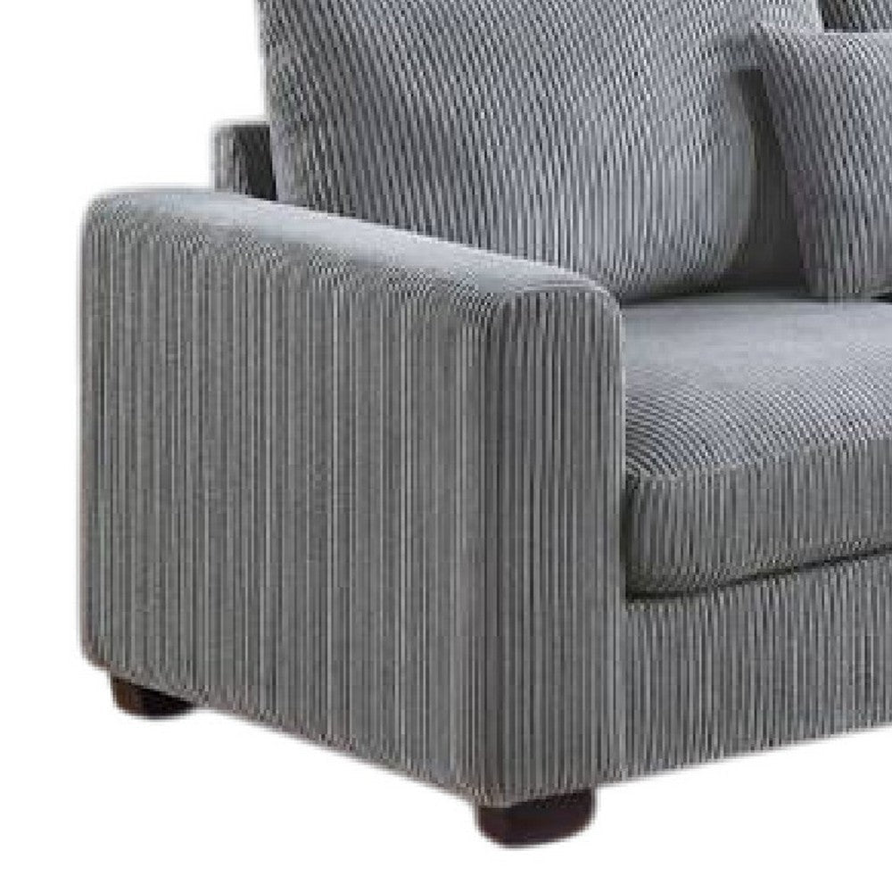 Rey 4pc L Sectional Sofa Set 2 Accent Pillows Gray Corduroy Fabric BM332381