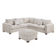 Rey 4pc L Sectional Sofa Set 2 Accent Pillows Ivory Corduroy Fabric BM332382