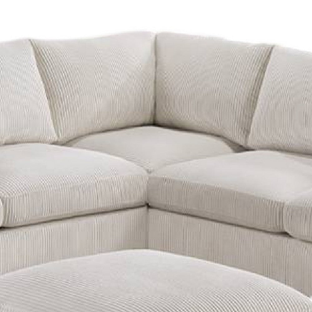 Rey 4pc L Sectional Sofa Set 2 Accent Pillows Ivory Corduroy Fabric BM332382