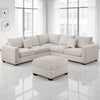 Rey 4pc L Sectional Sofa Set, 2 Accent Pillows, Ivory Corduroy Fabric