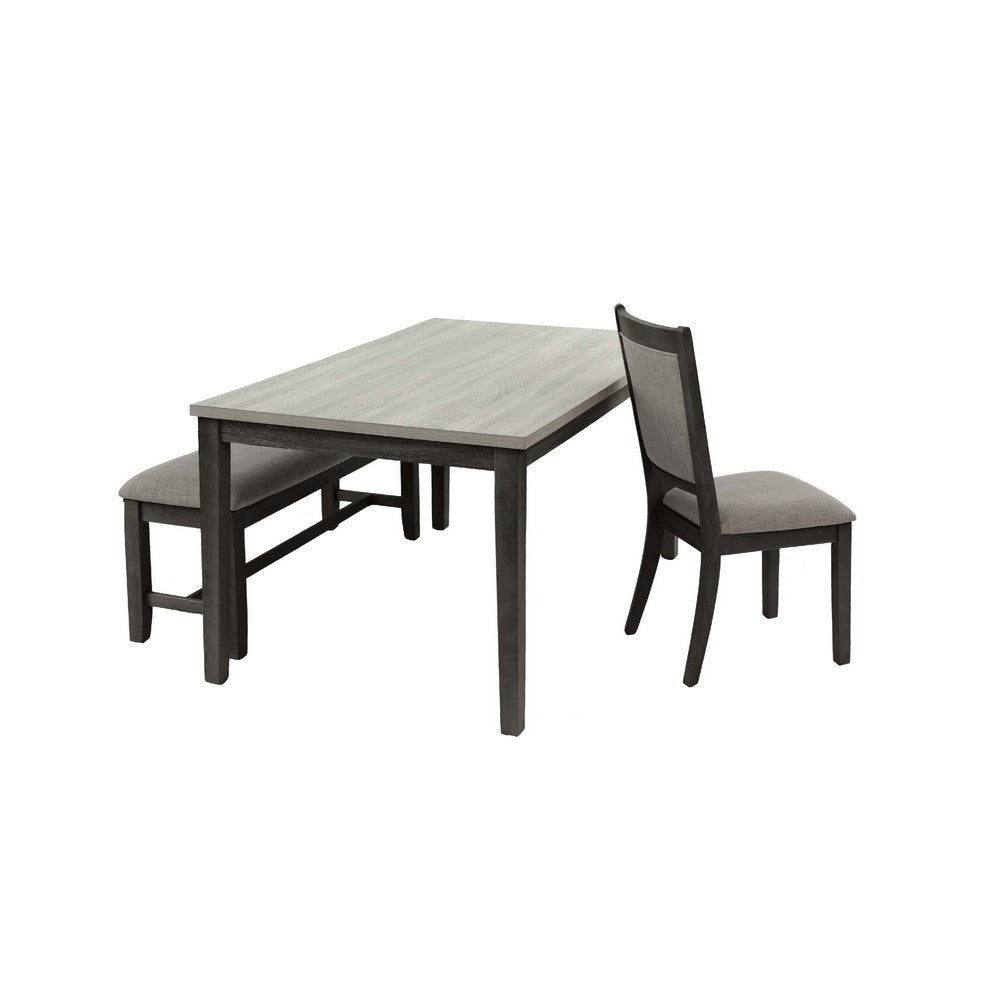 6pc Dining Table 4 Chairs and Bench Set Gray and Black Rubberwood BM332383