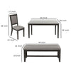 6pc Dining Table 4 Chairs and Bench Set Gray and Black Rubberwood BM332383