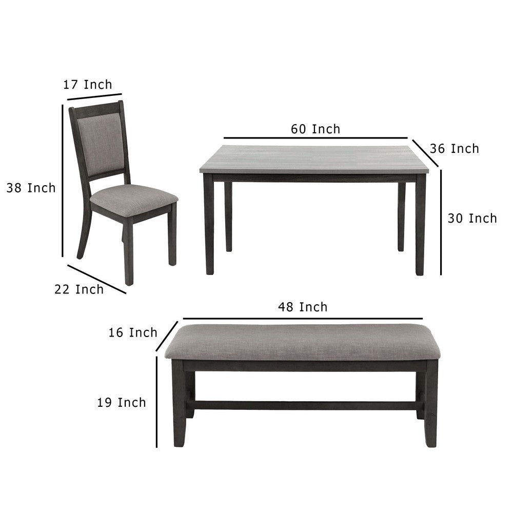 6pc Dining Table 4 Chairs and Bench Set Gray and Black Rubberwood BM332383
