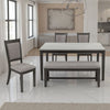 6pc Dining Table 4 Chairs and Bench Set, Gray and Black Rubberwood