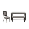 6pc Dining Table 4 Chairs and Bench Set, Gray and Black Rubberwood