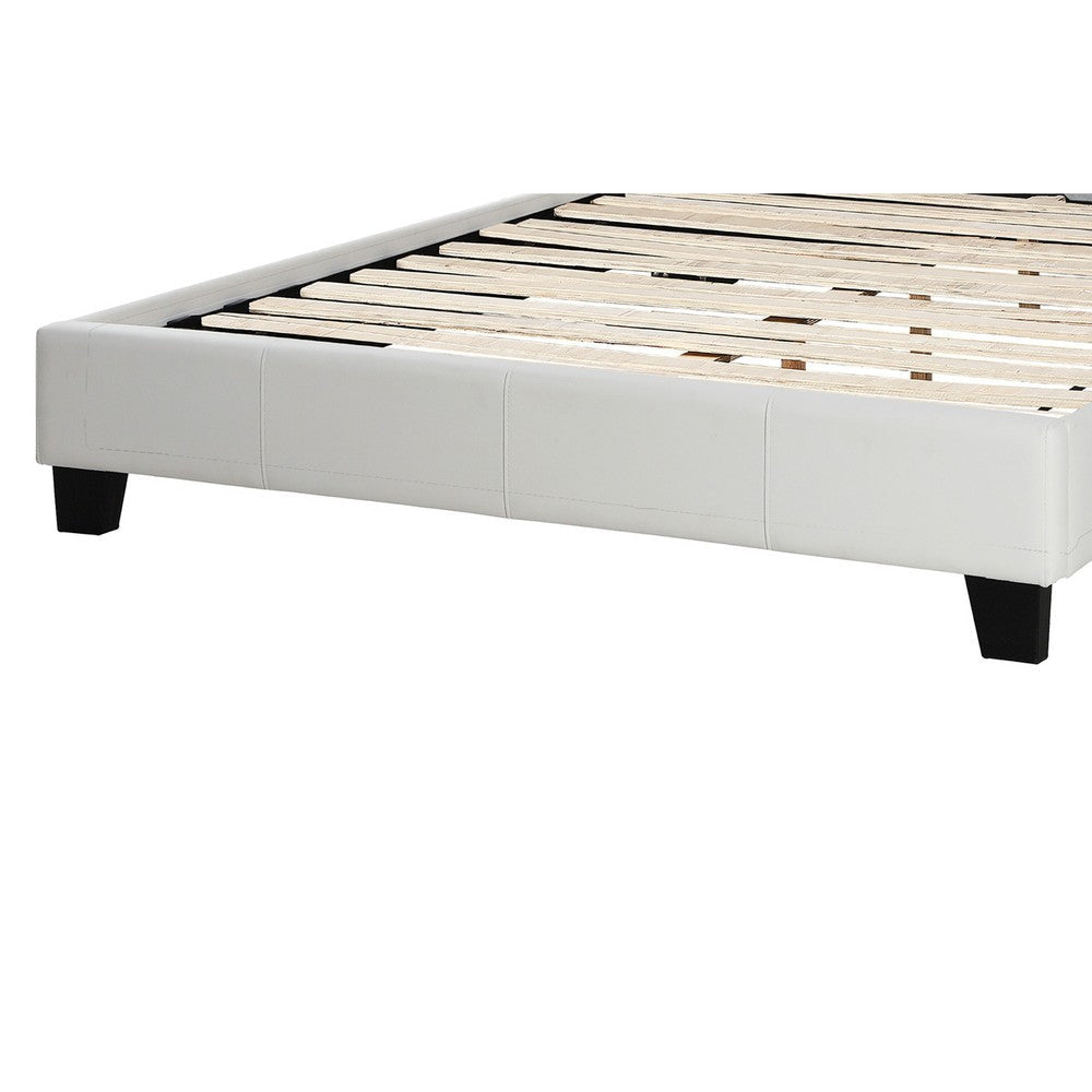 Full Size Bed Tufted Curved White Faux Leather Upholstered Pine Wood BM332384