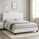 Full Size Bed, Tufted Curved, White Faux Leather Upholstered Pine Wood
