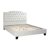 Full Size Bed, Tufted Curved, White Faux Leather Upholstered Pine Wood