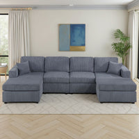 Iny U Sectional Sofa Set with Chaise, Armless Chair, 2 Pillows, Gray
