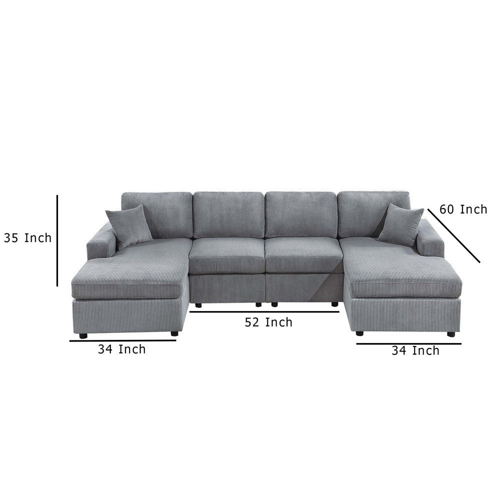 Iny U Sectional Sofa Chaise Armless Chair Set 2 Pillows Fog Gray BM332386
