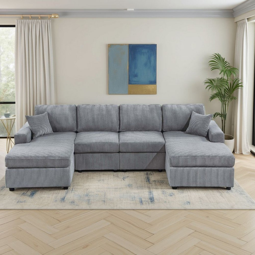 Iny U Sectional Sofa Chaise Armless Chair Set, 2 Pillows, Fog Gray