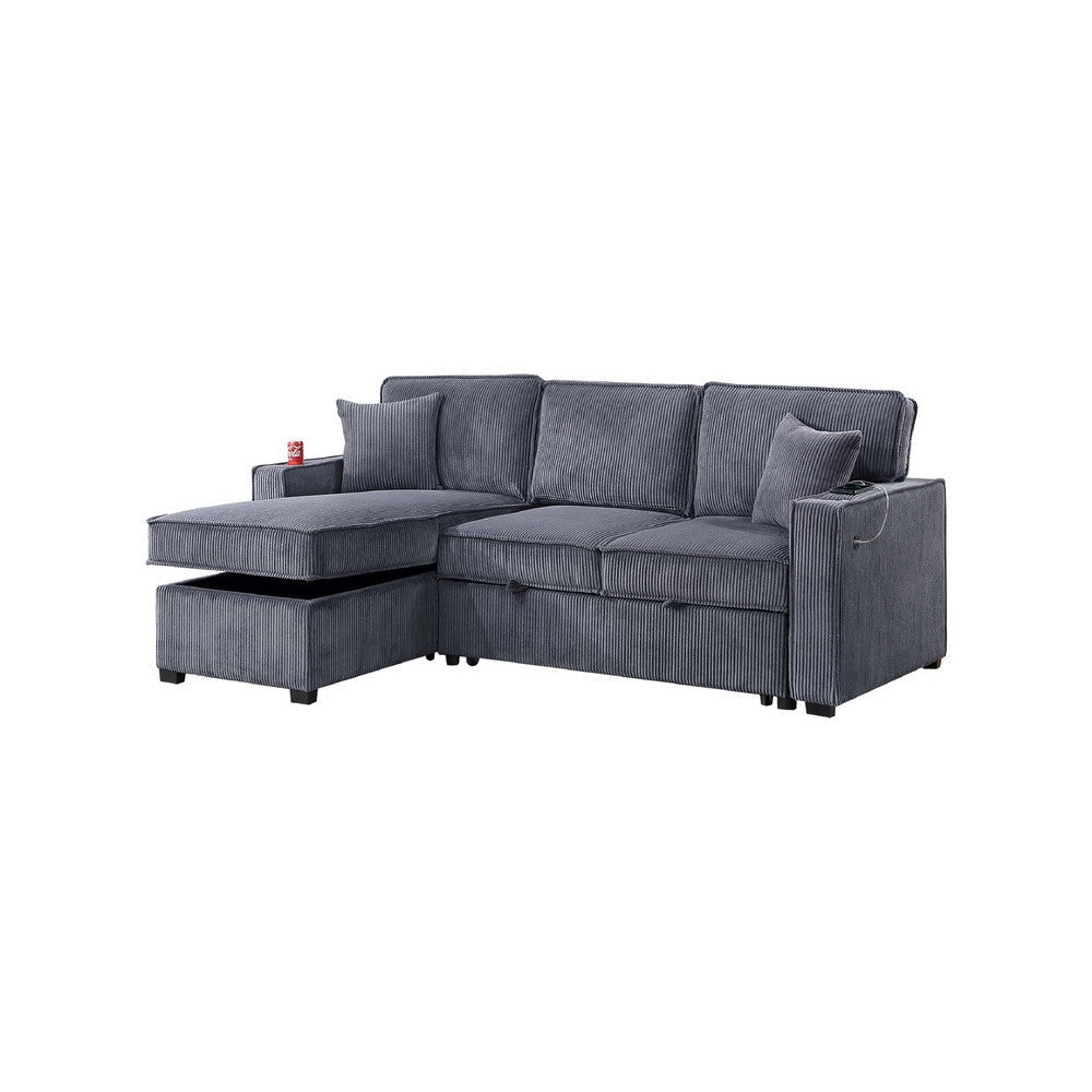 Foi Convertible Sectional Sofa with Reversible Chaise Gray Corduroy