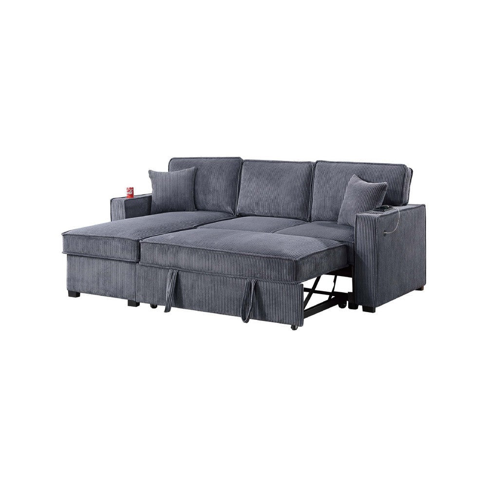 Foi Convertible Sectional Sofa with Reversible Chaise Gray Corduroy