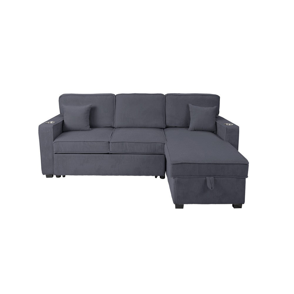 Foi Convertible Sectional Sofa with Reversible Chaise Gray Corduroy