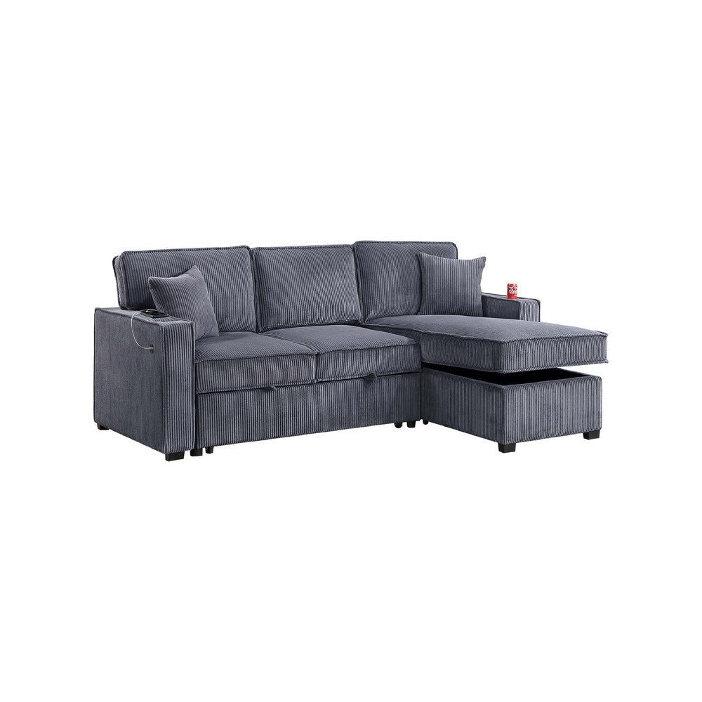 Foi Convertible Sectional Sofa with Reversible Chaise, Gray Corduroy