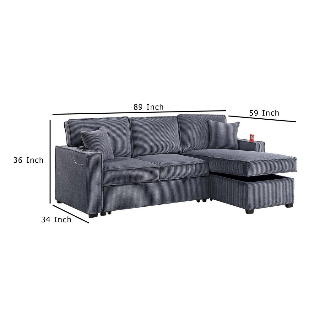 Foi Convertible Sectional Sofa with Reversible Chaise Gray Corduroy
