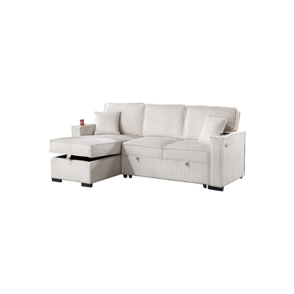 Foi Convertible Sectional Sofa with Reversible Chaise Beige Corduroy BM332388