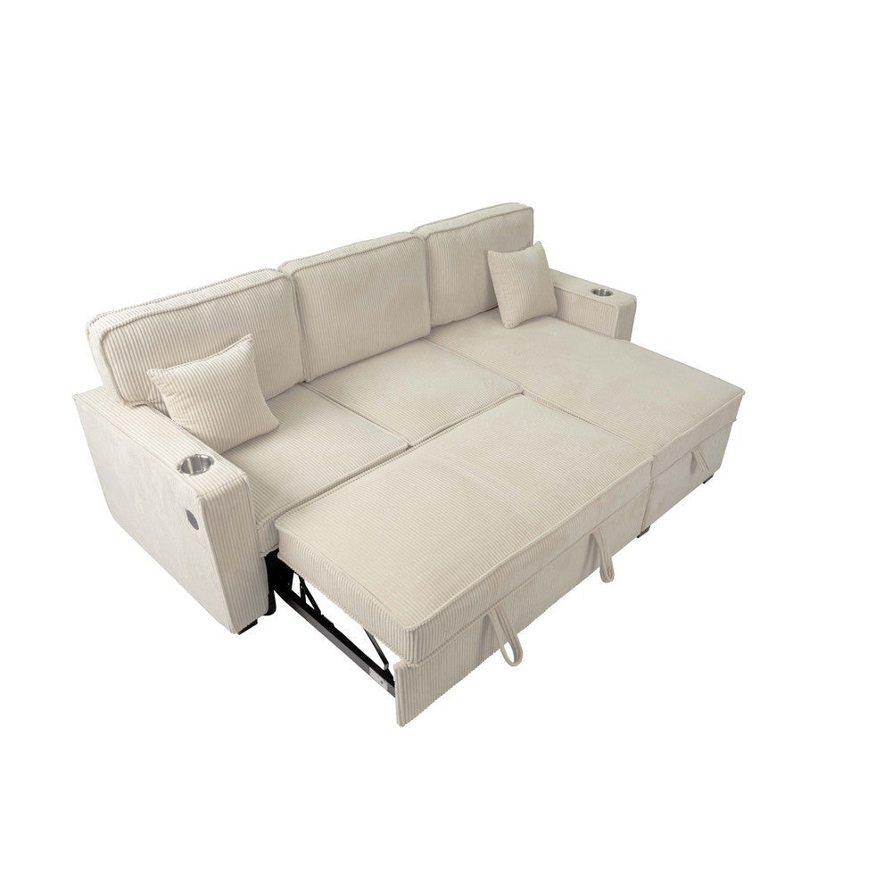 Foi Convertible Sectional Sofa with Reversible Chaise Beige Corduroy BM332388