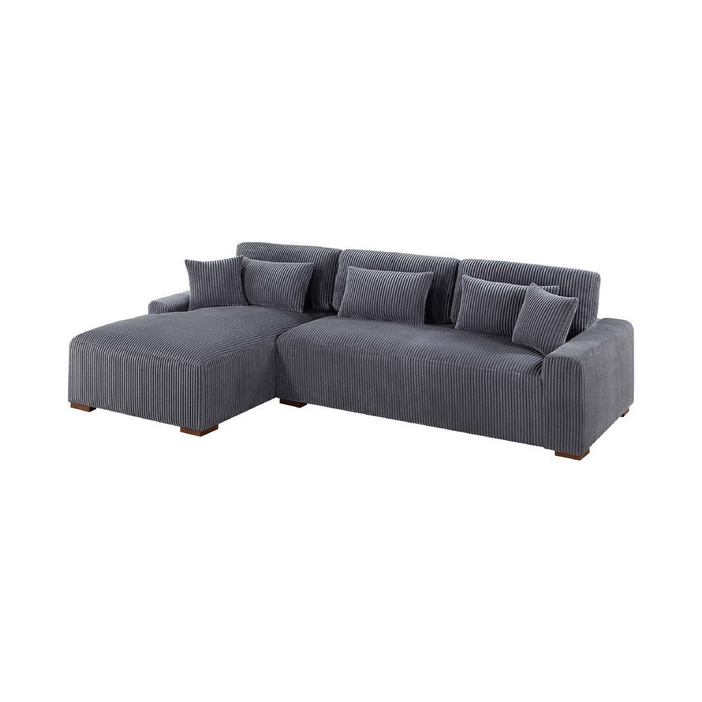 Lio 2pc XL Sectional Sofa with Chaise 5 Throw Pillows Gray Corduroy BM332389