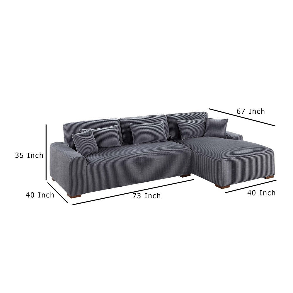 Lio 2pc XL Sectional Sofa with Chaise 5 Throw Pillows Gray Corduroy BM332389