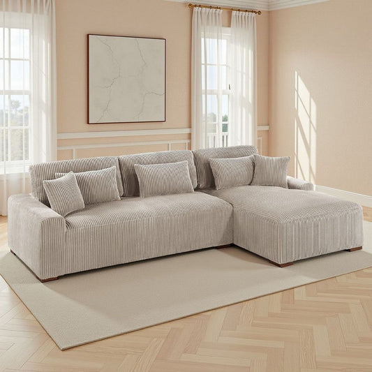 Lio 2pc XL Sectional Sofa with Chaise, 5 Throw Pillows, Brown Corduroy