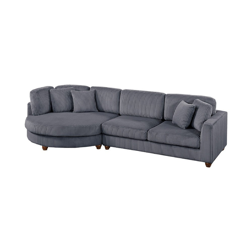 Zeo 2pc Oversize Sectional Sofa and Chaise 4 Pillows Gray Corduroy BM332391