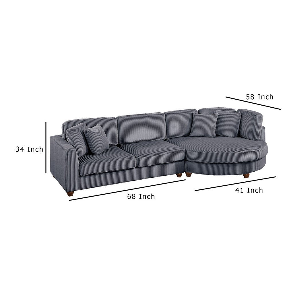 Zeo 2pc Oversize Sectional Sofa and Chaise 4 Pillows Gray Corduroy BM332391
