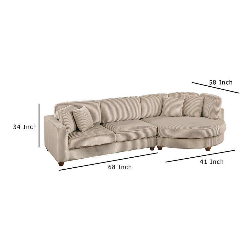Zeo 2pc Oversize Sectional Sofa and Chaise Taupe Brown Corduroy BM332392