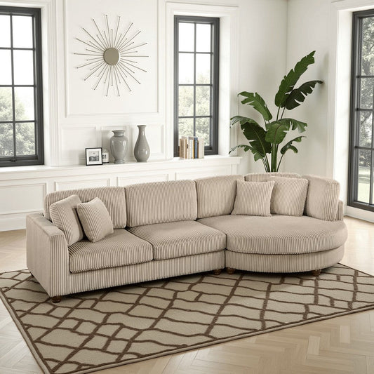 Zeo 2pc Oversize Sectional Sofa and Chaise, Taupe Brown Corduroy