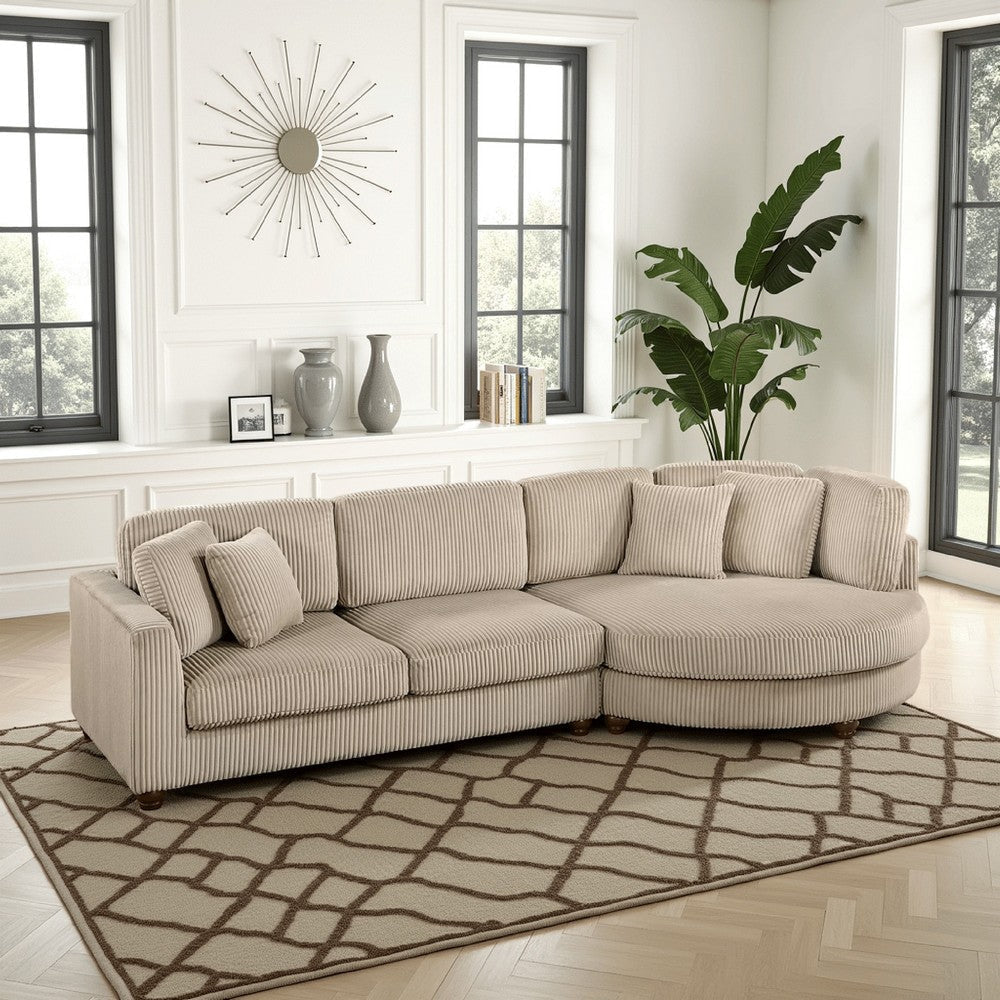 Zeo 2pc Oversize Sectional Sofa and Chaise, Taupe Brown Corduroy