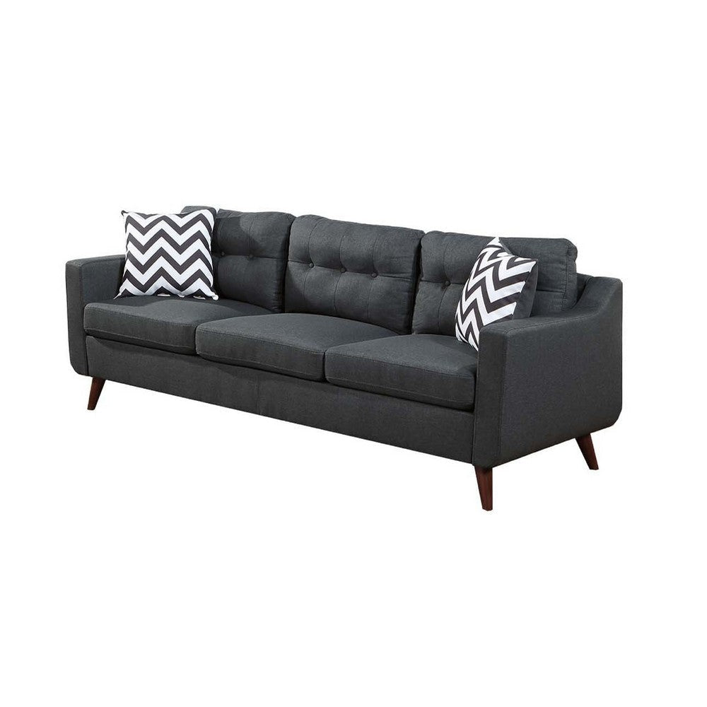 Roli 2pc Sofa and Loveseat Set 4 Throw Pillows Soft Black Polyfiber BM332399