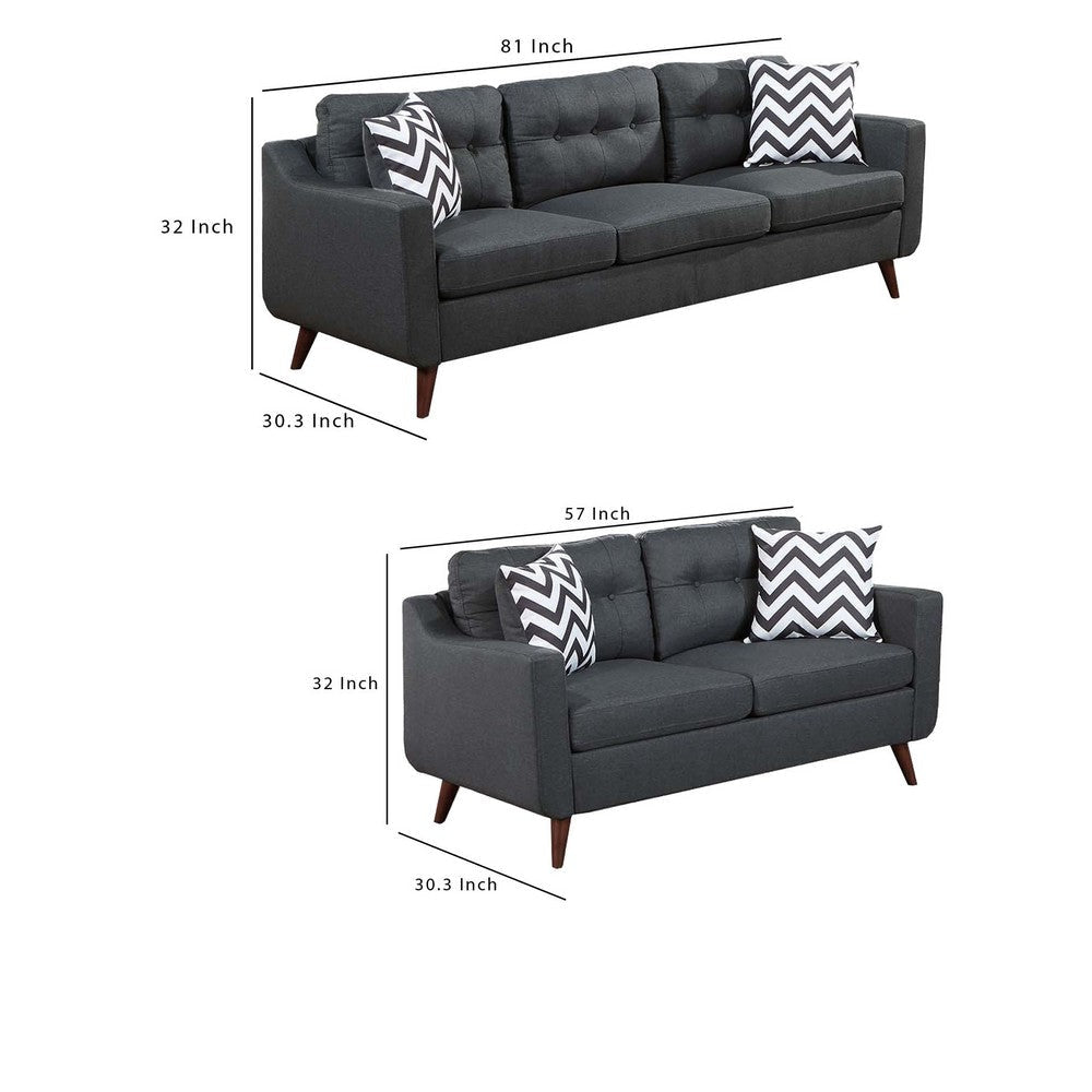Roli 2pc Sofa and Loveseat Set 4 Throw Pillows Soft Black Polyfiber BM332399