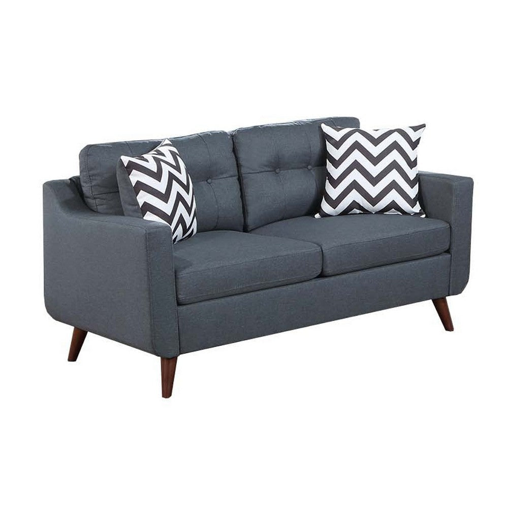 Roli 2pc Sofa and Loveseat Set 4 Throw Pillows Soft Blue Polyfiber BM332400