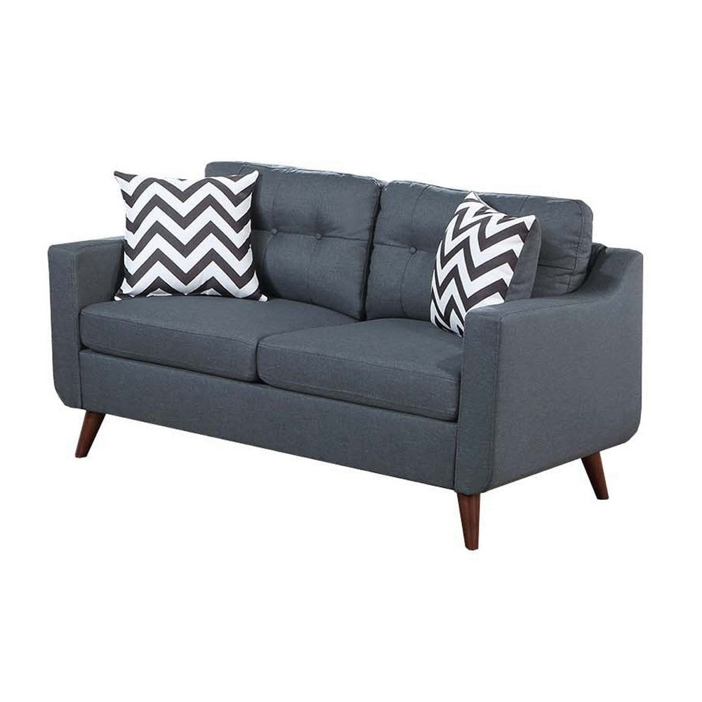 Roli 2pc Sofa and Loveseat Set 4 Throw Pillows Soft Blue Polyfiber BM332400