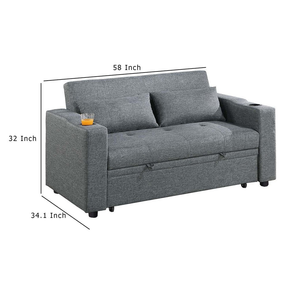 Soen Convertible Sofa w Pull Out Sleeper Bed 2 Pillows Slate Gray BM332402