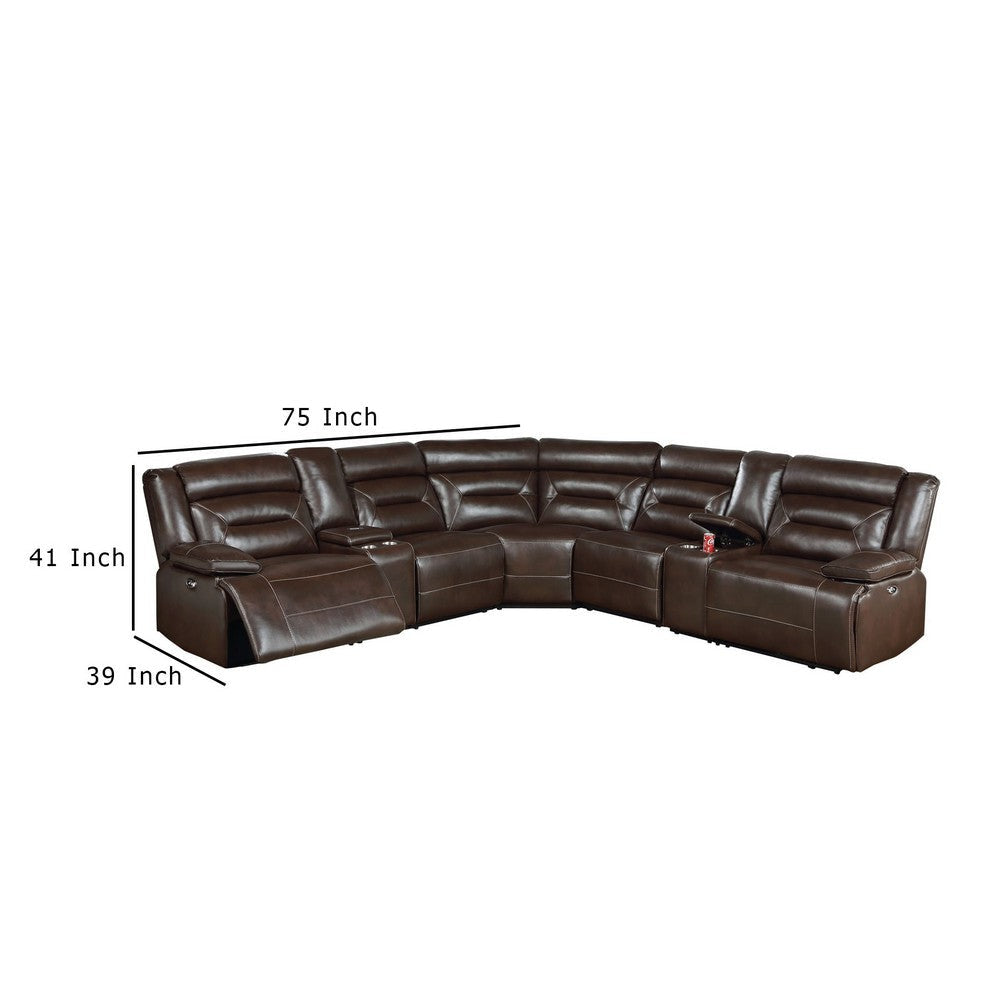 Dina Power Sectional Recliner L Shape Sofa Dark Brown Faux Leather BM332403