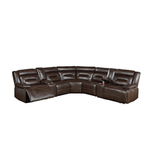 Dina Power Sectional Recliner L Shape Sofa, Dark Brown Faux Leather