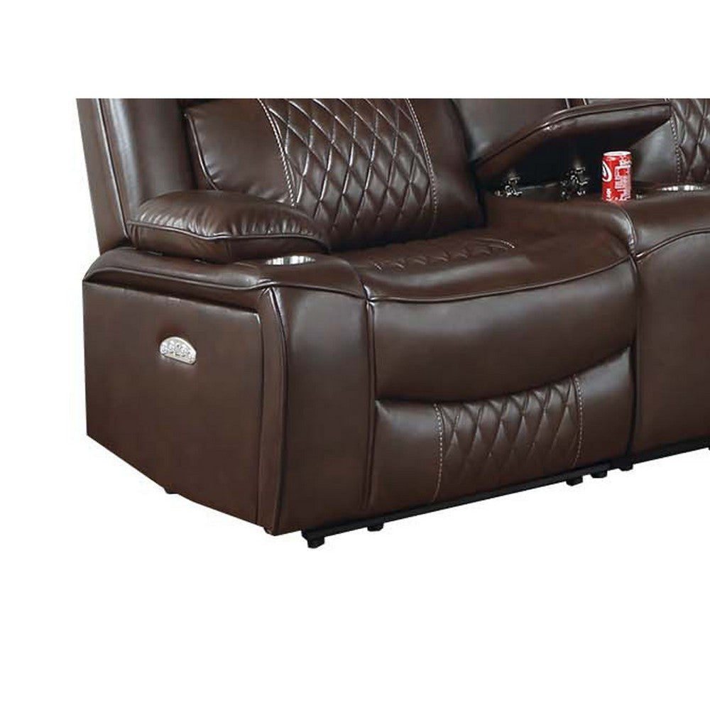 Ina Power Sectional Recliner L Shape Sofa Console Brown Faux Leather BM332405