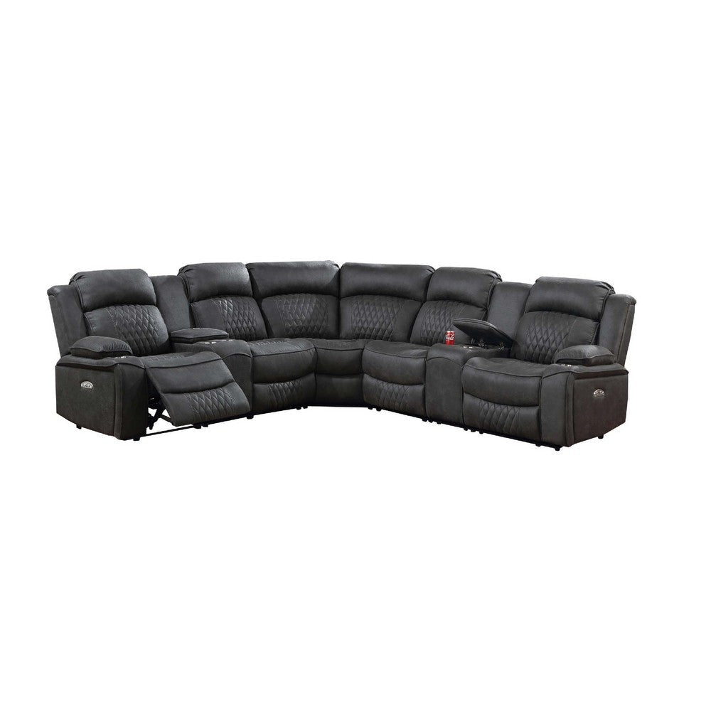 Ina Power Sectional Recliner L Shape Sofa, Charcoal Gray Faux Leather