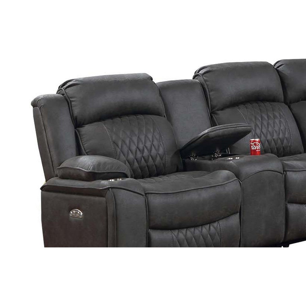 Ina Power Sectional Recliner L Shape Sofa Charcoal Gray Faux Leather BM332406