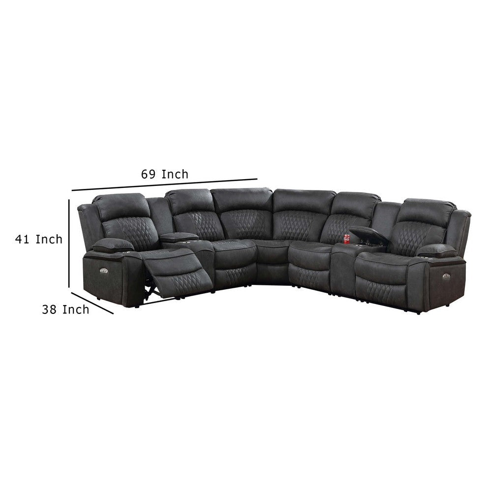 Ina Power Sectional Recliner L Shape Sofa Charcoal Gray Faux Leather BM332406