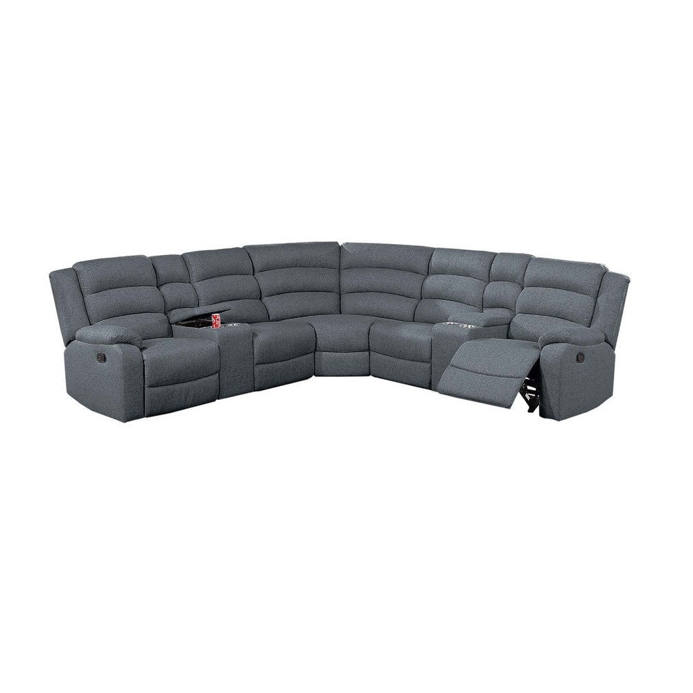Rexy L Shape Sofa 3pc Manual Reclining Sectional Dark Gray Burlap