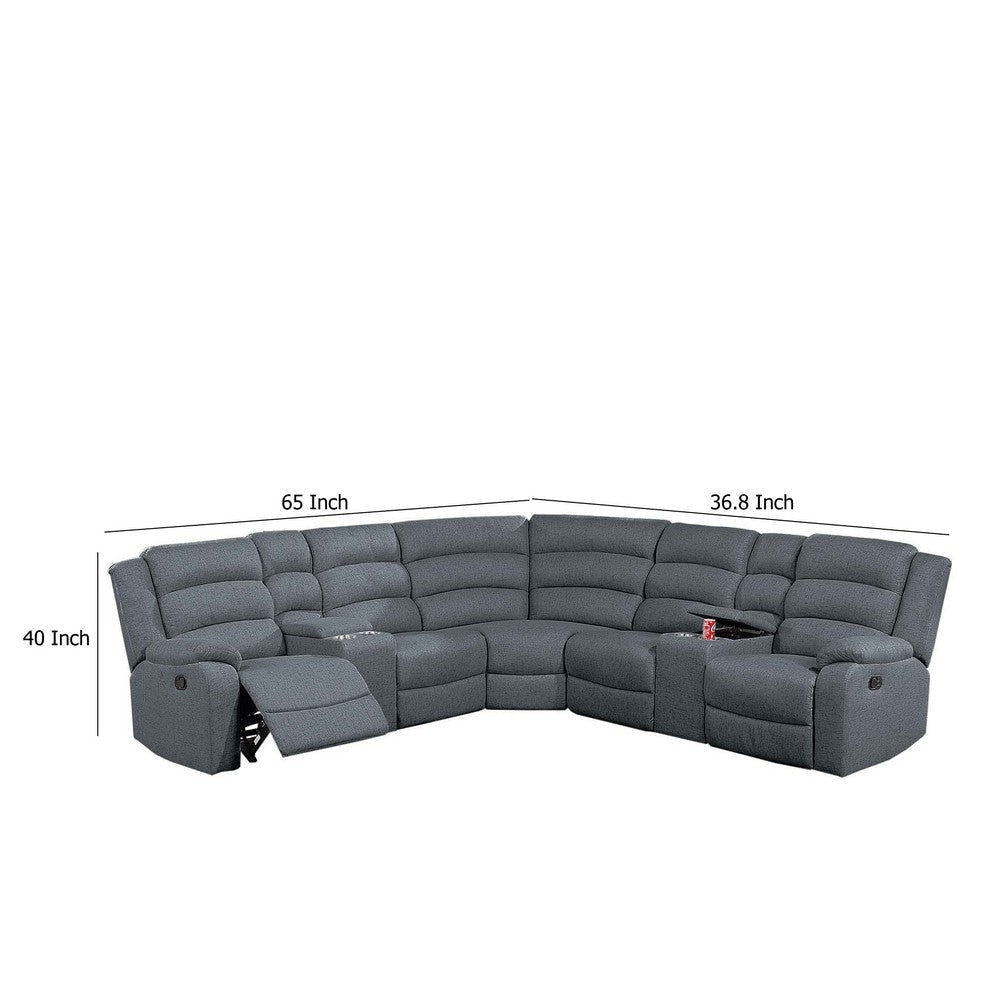 Rexy L Shape Sofa 3pc Manual Reclining Sectional Dark Gray Burlap