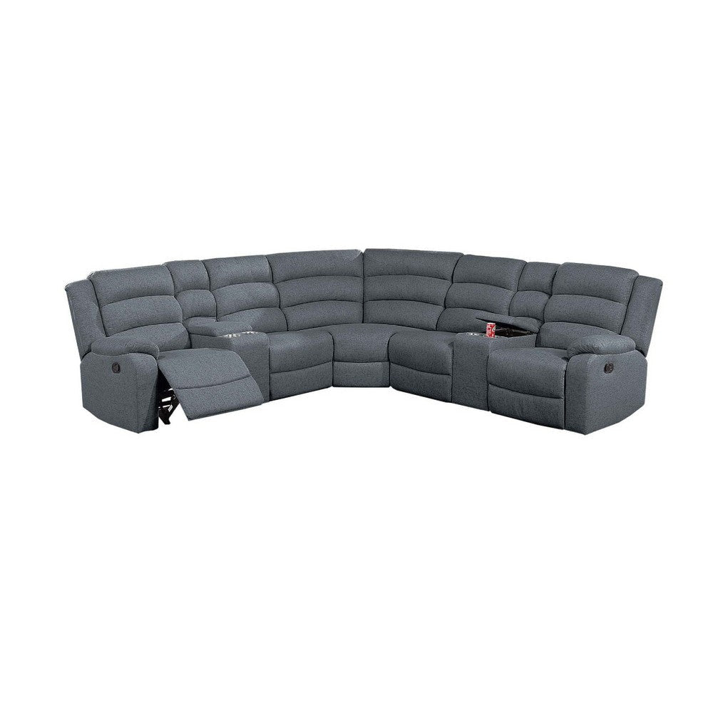 Rexy L Shape Sofa, 3pc Manual Reclining Sectional, Dark Gray Burlap