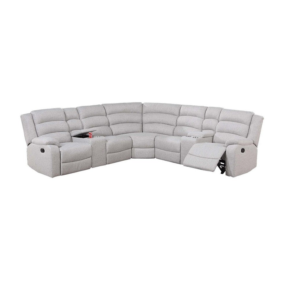 Rexy L Shape Sofa 3pc Manual Reclining Sectional Clean White Burlap