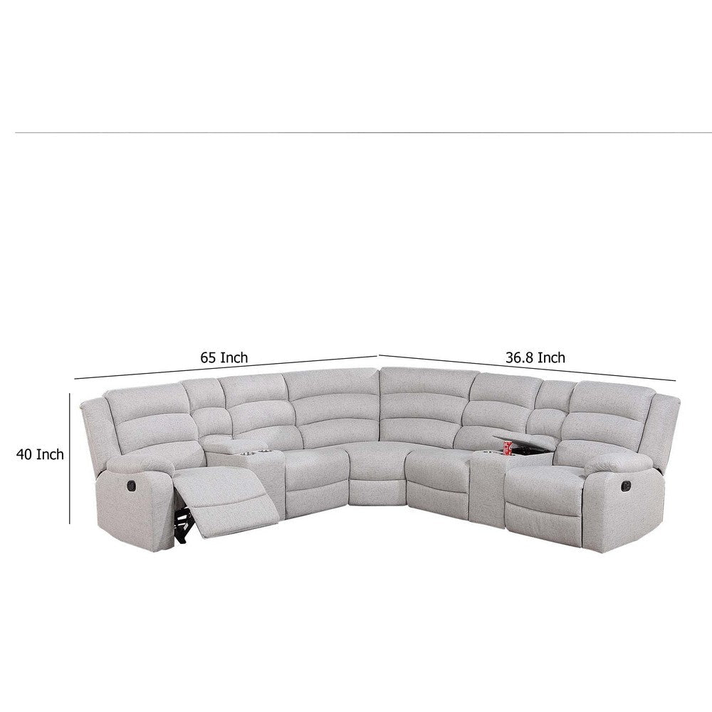 Rexy L Shape Sofa 3pc Manual Reclining Sectional Clean White Burlap