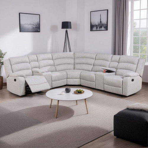 Rexy L Shape Sofa, 3pc Manual Reclining Sectional, Clean White Burlap