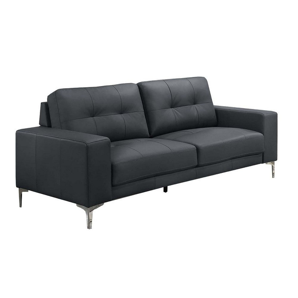 Moa 2pc Loveseat n Sofa Set Modern Chrome Legs Black Full Leather