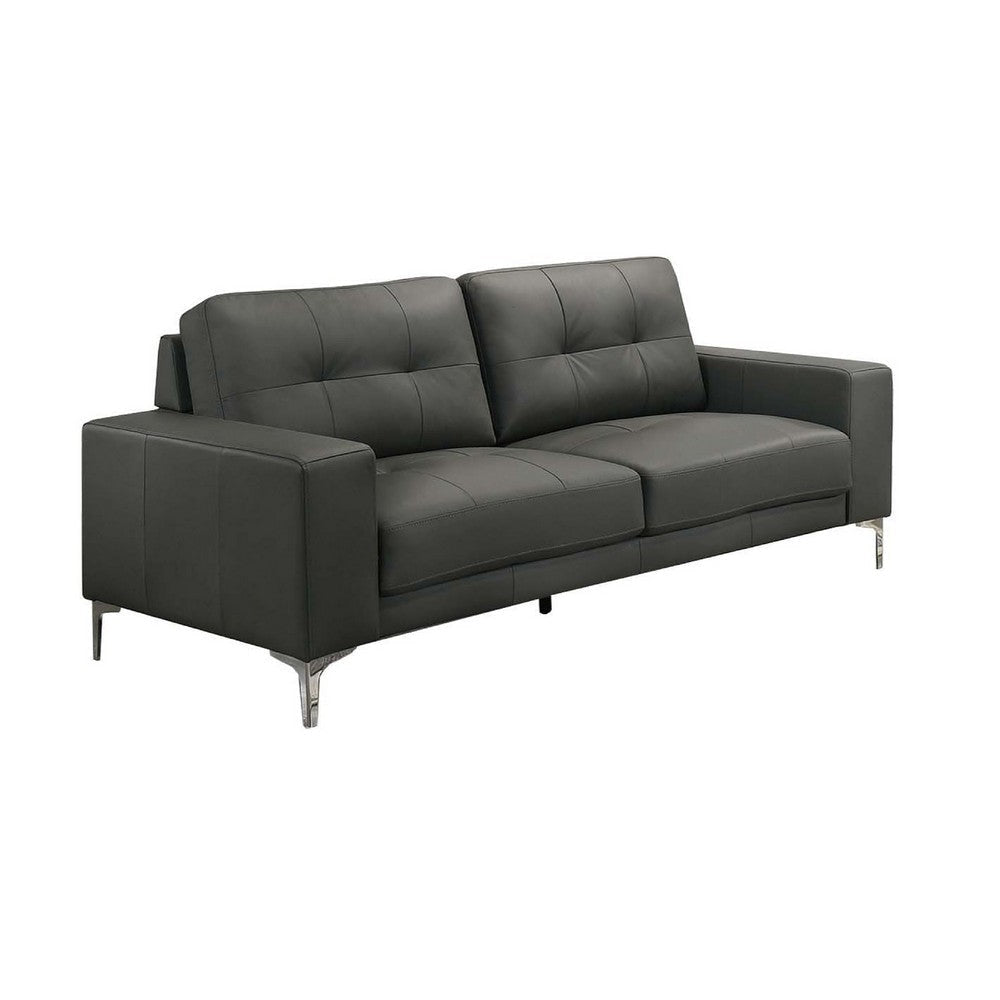 Moa 2pc Loveseat n Sofa Set Chrome Legs Anthracite Gray Full Leather BM332412