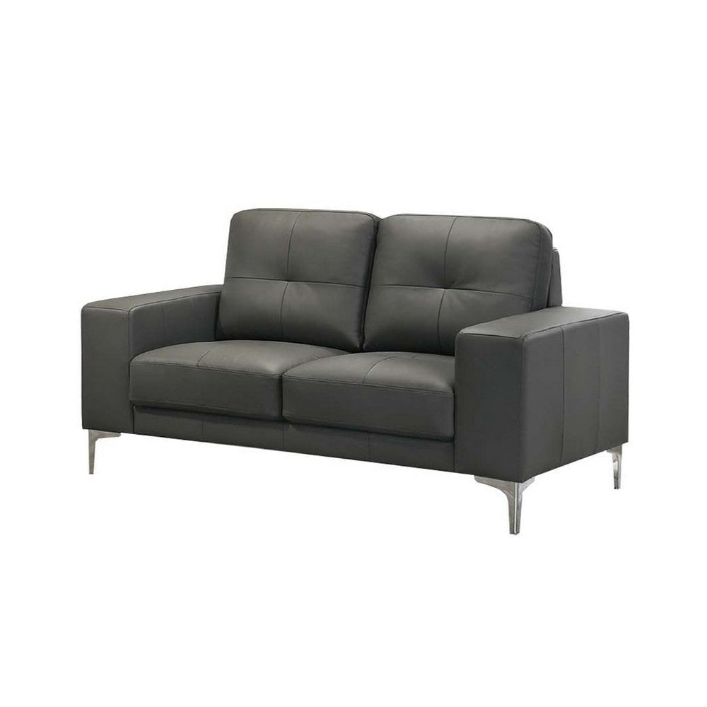 Moa 2pc Loveseat n Sofa Set Chrome Legs Anthracite Gray Full Leather BM332412
